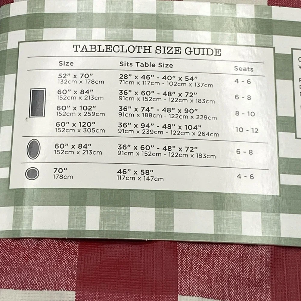 Lintex Home Farmhouse Check‎ Vinyl Tablecloth 52 x 70 Rectangle Flannel Back BBQ